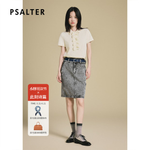 PSALTER诗篇木耳边直筒修身POLO领短袖T恤女上衣2025夏款