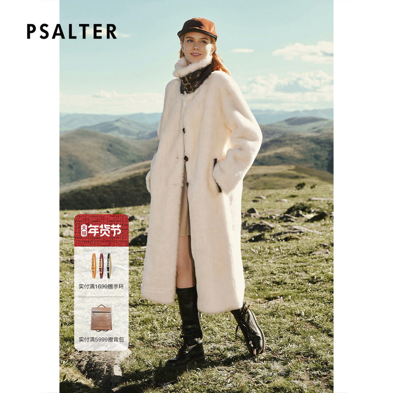PSALTER诗篇皮毛一体过膝长款大衣皮草外套2025冬款
