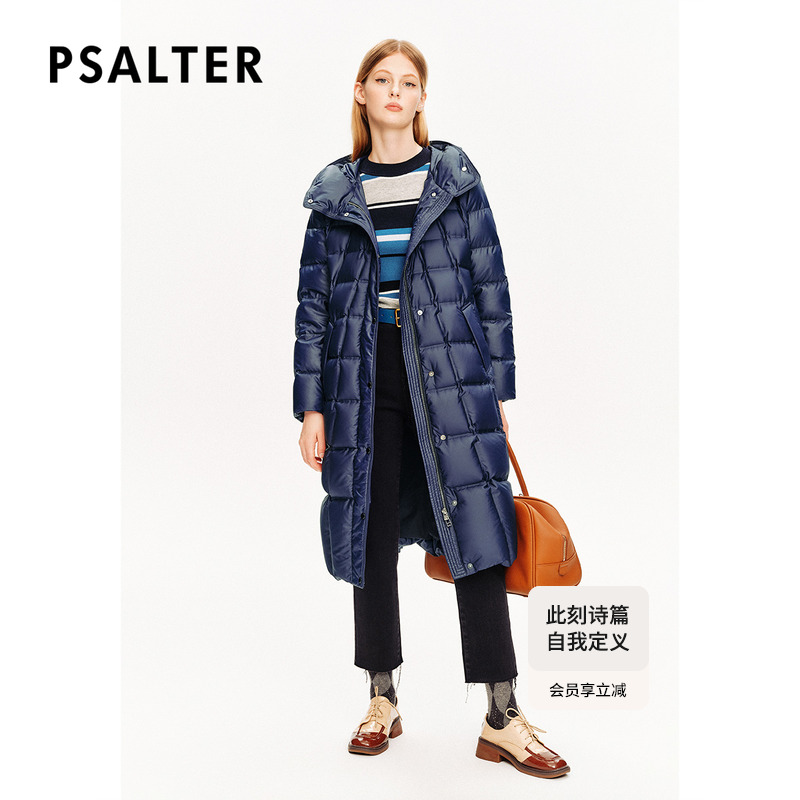 PSALTER诗篇鹅绒服方格肌理感长款连帽羽绒服冬款