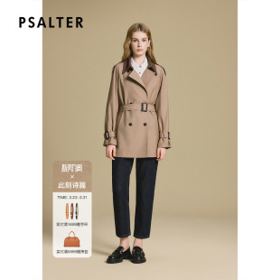 百搭外套 纯色时尚 诗篇专选撞色翻领双排扣宽松风衣通勤长袖 女式