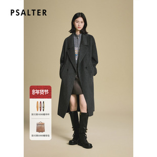 诗篇专选山羊绒桑蚕丝混纺双面呢西装领大衣外套2025秋款