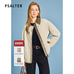 诗篇专选简约灯芯绒拼接撞色菱形绗线羽绒服女2026春季新款