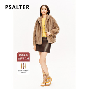 诗篇专选雅丹风手工直排水貂毛连帽外套皮草冬款 整貂