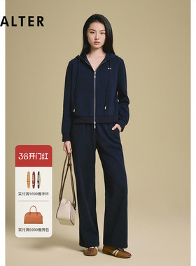 诗篇专选美式复古藏蓝色双拉链宽松连帽休闲女外套2025夏季新款