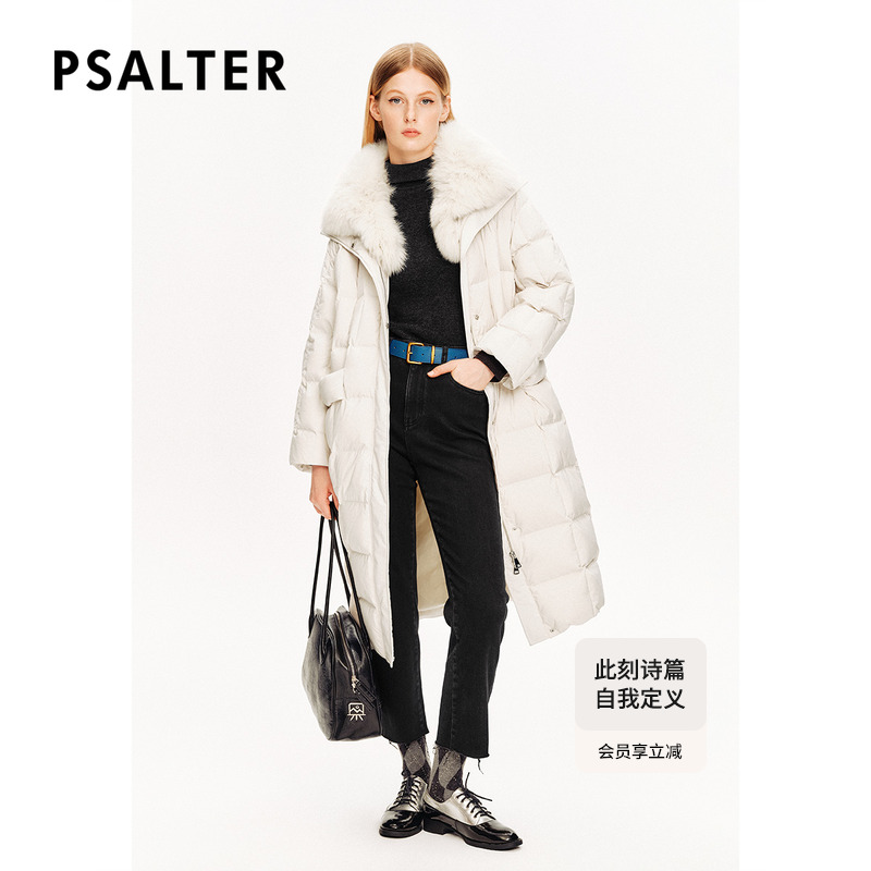 PSALTER诗篇可拆卸狐狸毛大翻领长款茧型鹅绒服羽绒服冬款
