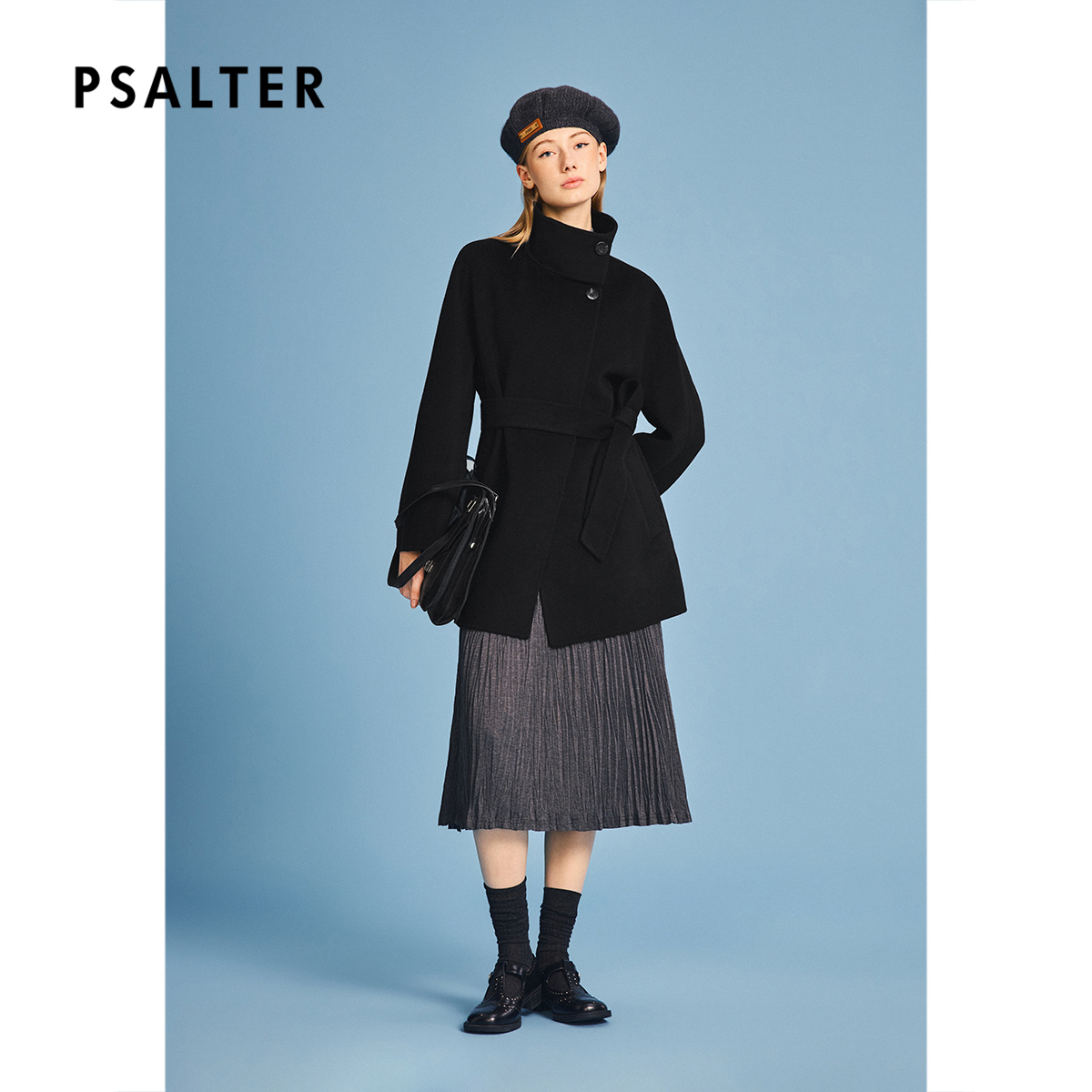 诗篇专选时尚立领可拆卸腰带双面羊绒大衣外套2025冬季新款