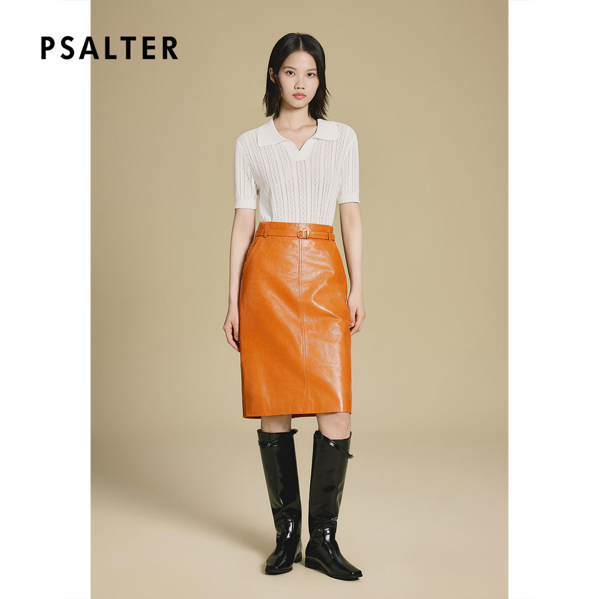 PSALTER诗篇直筒半身包臀皮裙美拉德风开叉裙2025秋季新款
