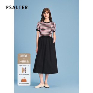 新款 诗篇专选撞色罗纹针织短袖 拼黑色伞摆连衣裙2026夏季