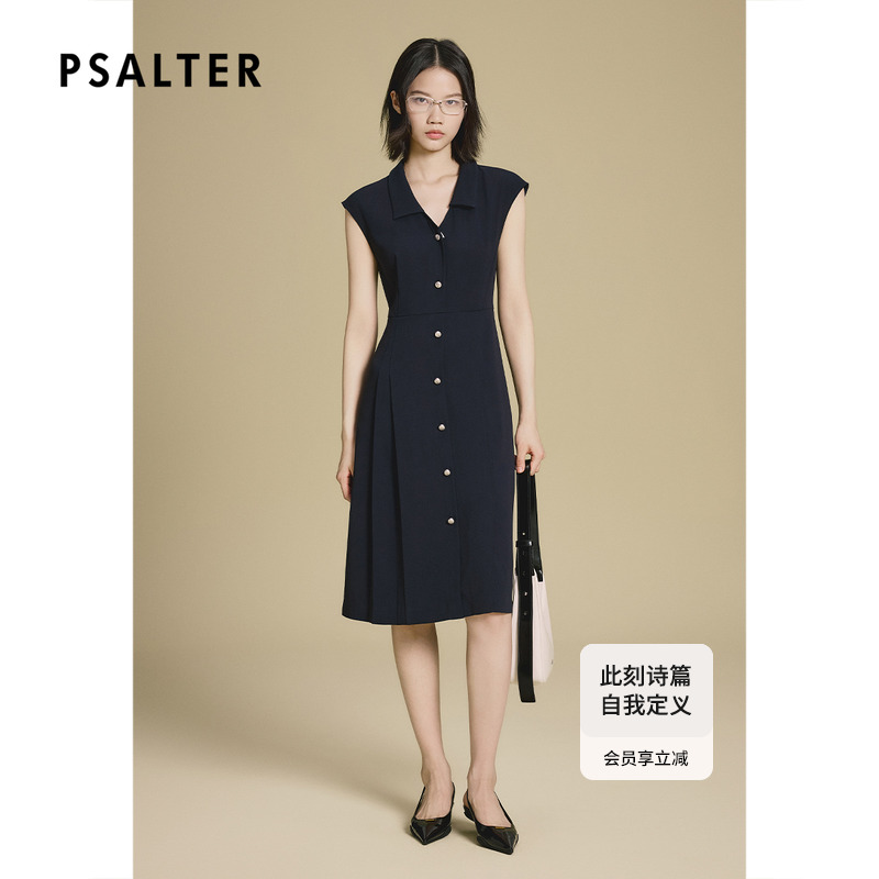 PSALTER诗篇复古减龄V领学院风无袖三醋酸连衣裙2025夏季新款