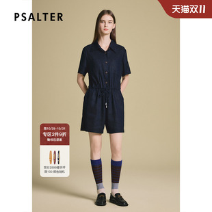 新款 女2025夏季 收腰亚麻连体短裤 诗篇专选复古口袋翻领工装