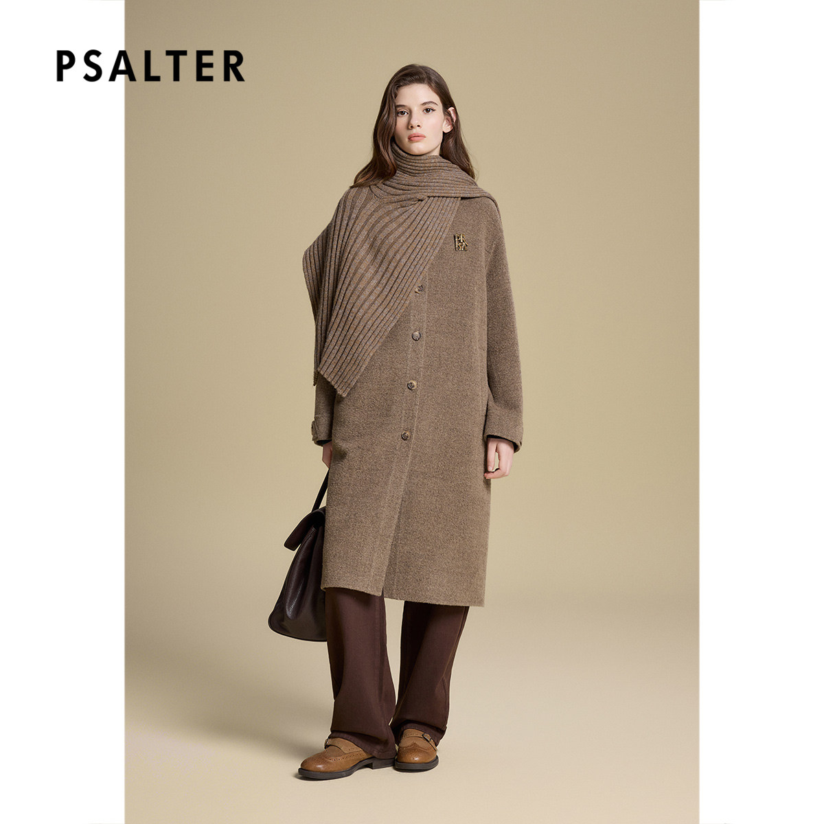 PSALTER诗篇可脱卸披肩围脖双面呢长款大衣毛呢外套2025冬