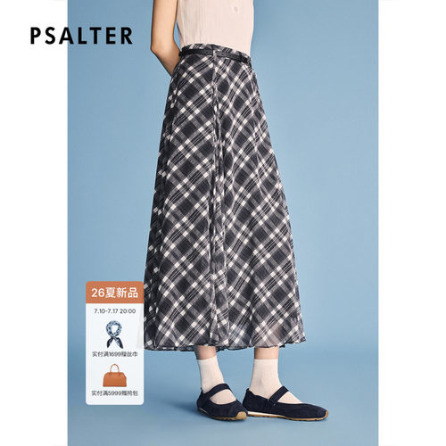 【桑蚕丝】PSALTER诗篇复古格纹印花直筒真丝半身裙2026夏季新款