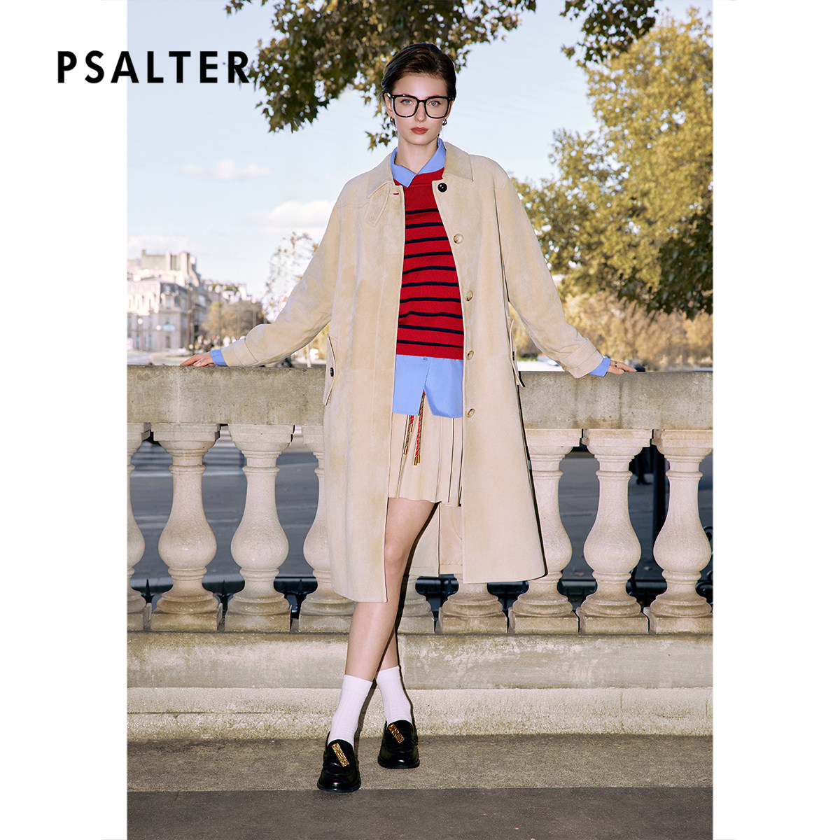 PSALTER诗篇反绒真皮宽松翻领长款H型皮衣外套2025冬款