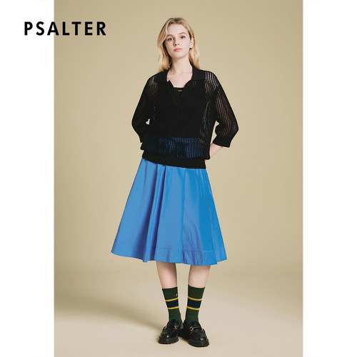 PSALTER诗篇时尚宽松Polo领肌理镂空针织短袖T恤衫