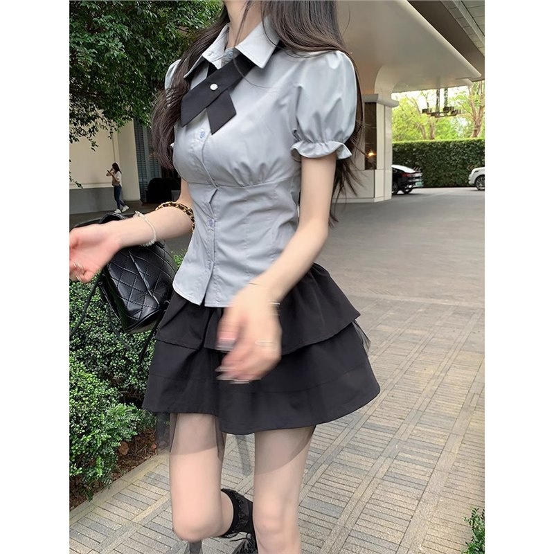 jk衬衫原创正版学院风制服套装百褶裙子风琴褶衬衫短袖收腰