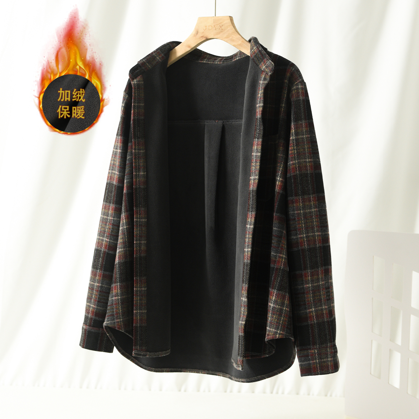 加绒衬衫外套女一体绒格子衬衣冬