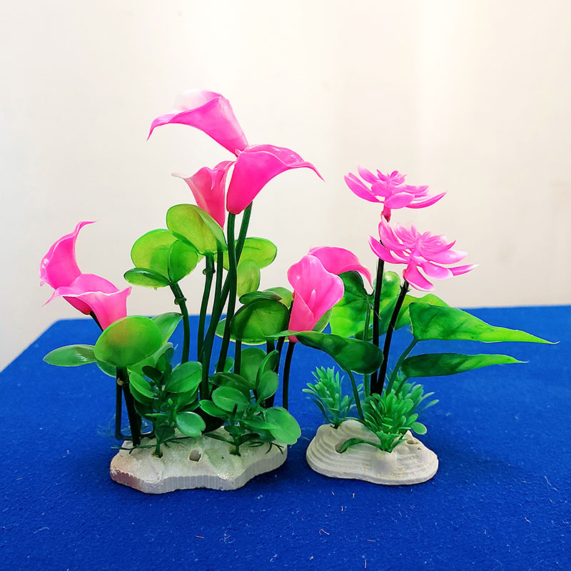 懒人鱼缸造景装饰仿真水草水族假水草蓝色粉色布景荷花摆件沉底