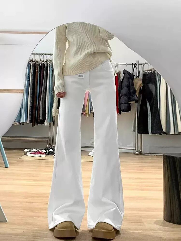 微喇牛仔裤女2026春款新款白色小个子宽松不贴腿直筒显瘦纯棉裤子