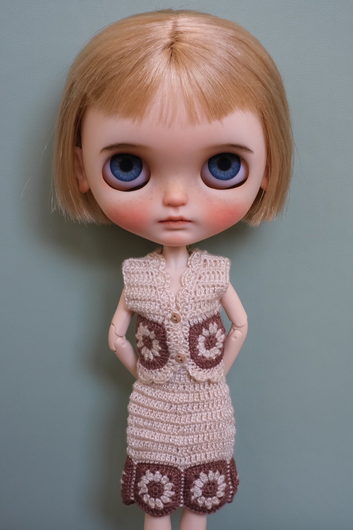 blythe小布钩织钩花毛线背心马甲裙套装
