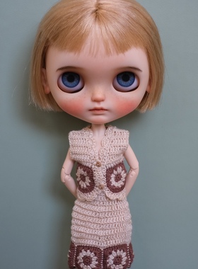 blythe小布钩织钩花毛线背心马甲裙套装
