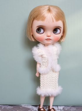 blythe小布钩织钩花毛线背心马甲裙套装