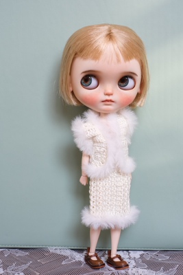 blythe小布钩织钩花毛线背心马甲裙套装