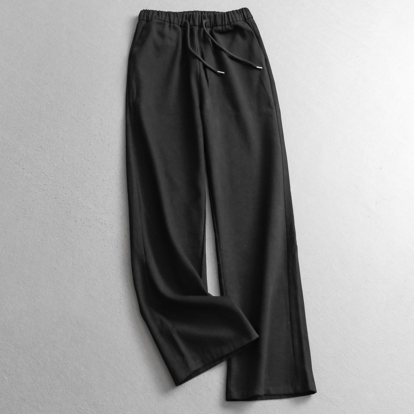 简约纯色抽绳松紧腰宽松直筒裤