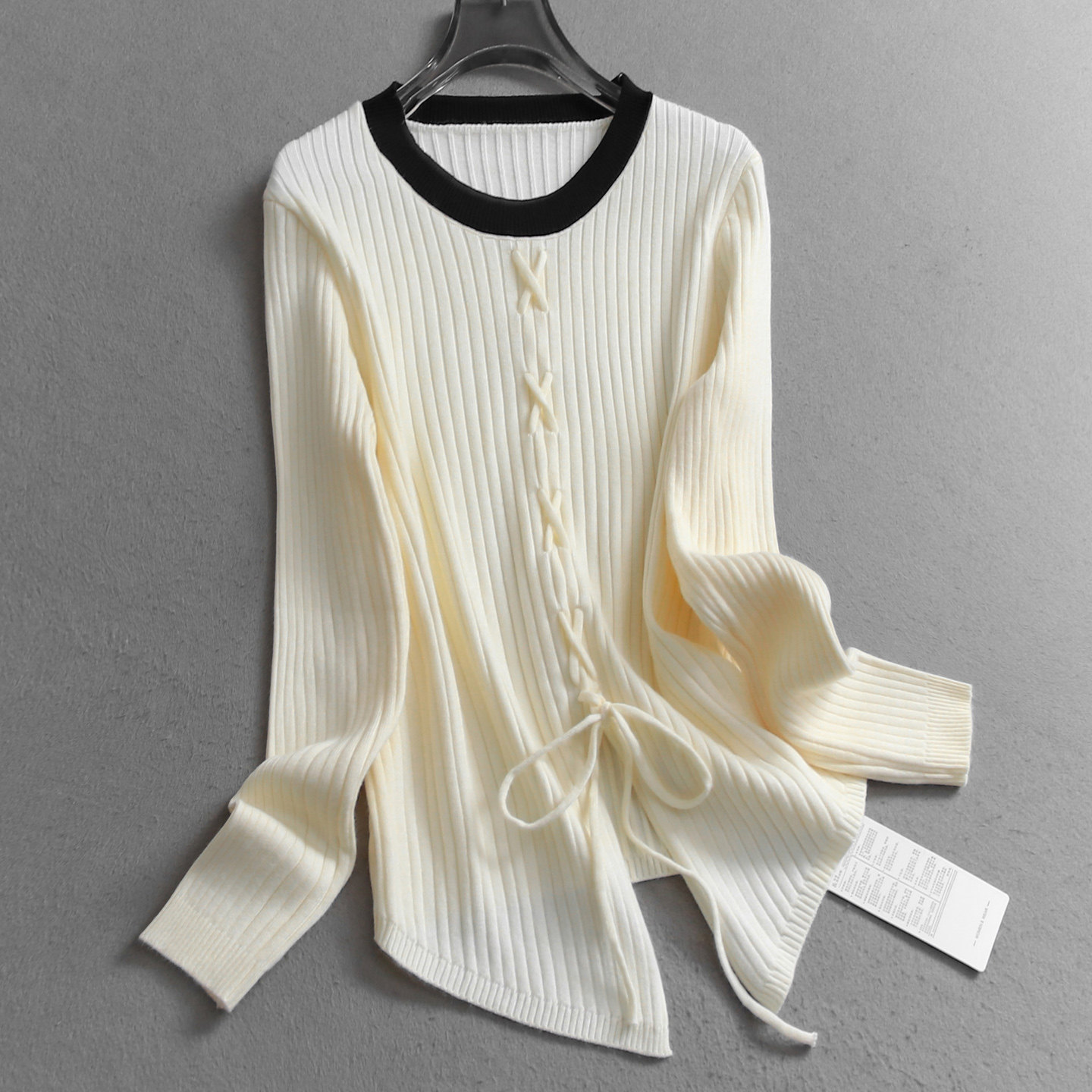 撞色相拼显瘦修身绑带内搭打底2025秋季新款长袖毛衣女针织衫B155