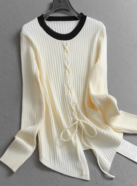 撞色相拼显瘦修身绑带内搭打底2025秋季新款长袖毛衣女针织衫B155