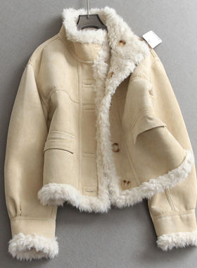 双面穿纯色麂皮绒仿生皮草皮毛一条加厚保暖长袖女外套N849