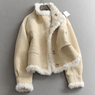 双面穿纯色麂皮绒仿生皮草皮毛一条加厚保暖长袖 女外套N849