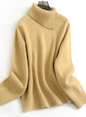 纯色不规则翻领气质时髦宽松显瘦针织线衫2024冬季长袖女毛衣H808