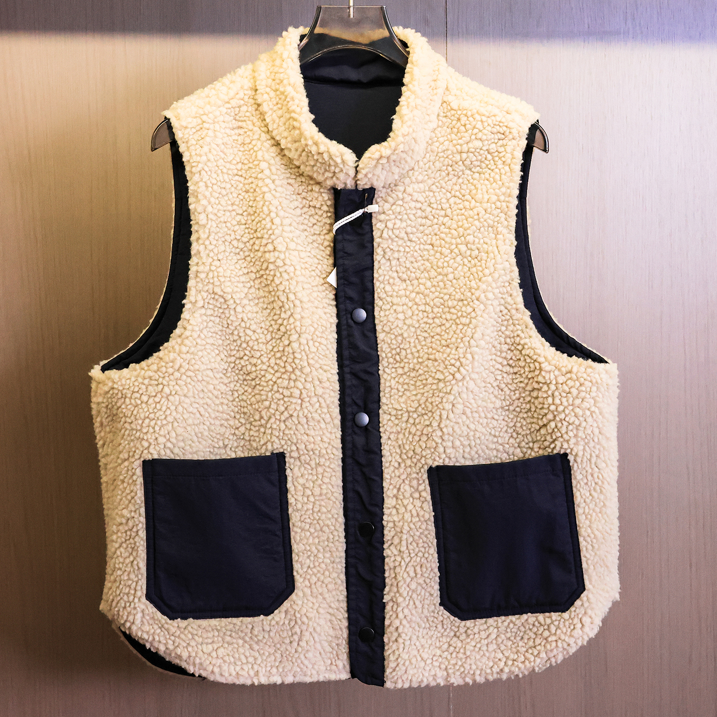 立领仿羊羔绒加厚保暖宽松女马夹