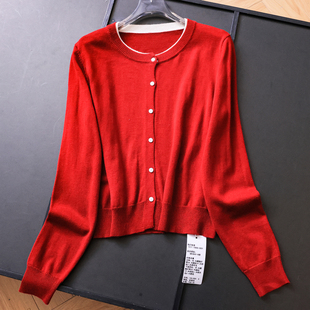 长袖 高智感羊毛混纺微收腰短款 新款 25秋季 女毛衣M406 轻薄针织开衫