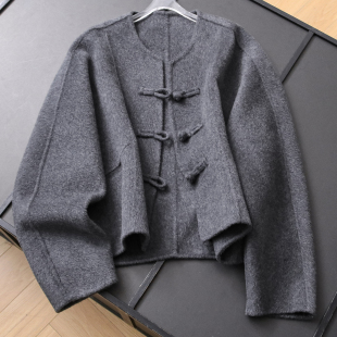 毛呢外套B782 大衣女短款 新中式 盘扣宽松显瘦双面呢绵羊毛混纺长袖
