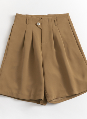 K824垂感阔腿西装裤韩版2023新款外穿高腰显瘦纯色A字休闲短裤女