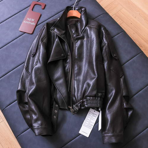 复古立领宽松百搭机车服外套皮衣