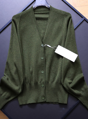 绿色V领宽松收腰开衫外套韩系2025秋季新款长袖毛衣女针织衫B210