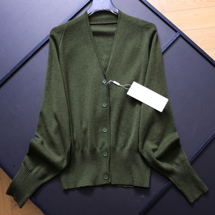 毛衣女针织衫 绿色V领宽松收腰开衫 长袖 新款 B210 外套韩系2025秋季