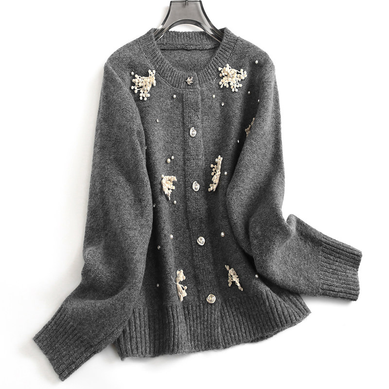 重工立体蕾丝花朵钉珠圆领软糯舒适针织开衫外套长袖女装毛衣J471,女装/女士精品,毛衣,淘宝优惠券,粉丝福利购,淘宝优惠卷