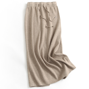 纯色软糯显瘦修身 抽绳松紧腰包臀裙2024秋针织长裙女裙半身裙G427