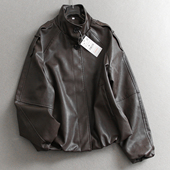 长袖 纯色立领宽松复古酷飒风PU皮机车夹克2026春季 新款 女皮衣W097