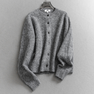 毛衣Q663 外套女装 简约纯色羊毛混纺软糯亲肤保暖圆领长袖 针织开衫