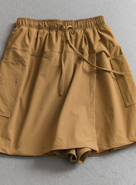 纯色抽绳松紧腰显瘦高腰a字裙裤2025夏季新款速干工装女短裤C532