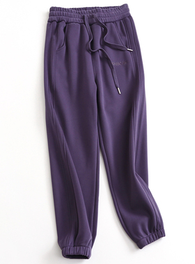 简约字母刺绣加绒加厚松紧腰束脚裤秋冬新款百搭卫裤女休闲裤B583