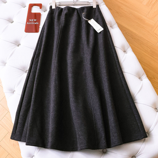 优雅赫本风显瘦松紧腰加绒加厚a字裙中长款 女半身裙保暖伞裙Q094