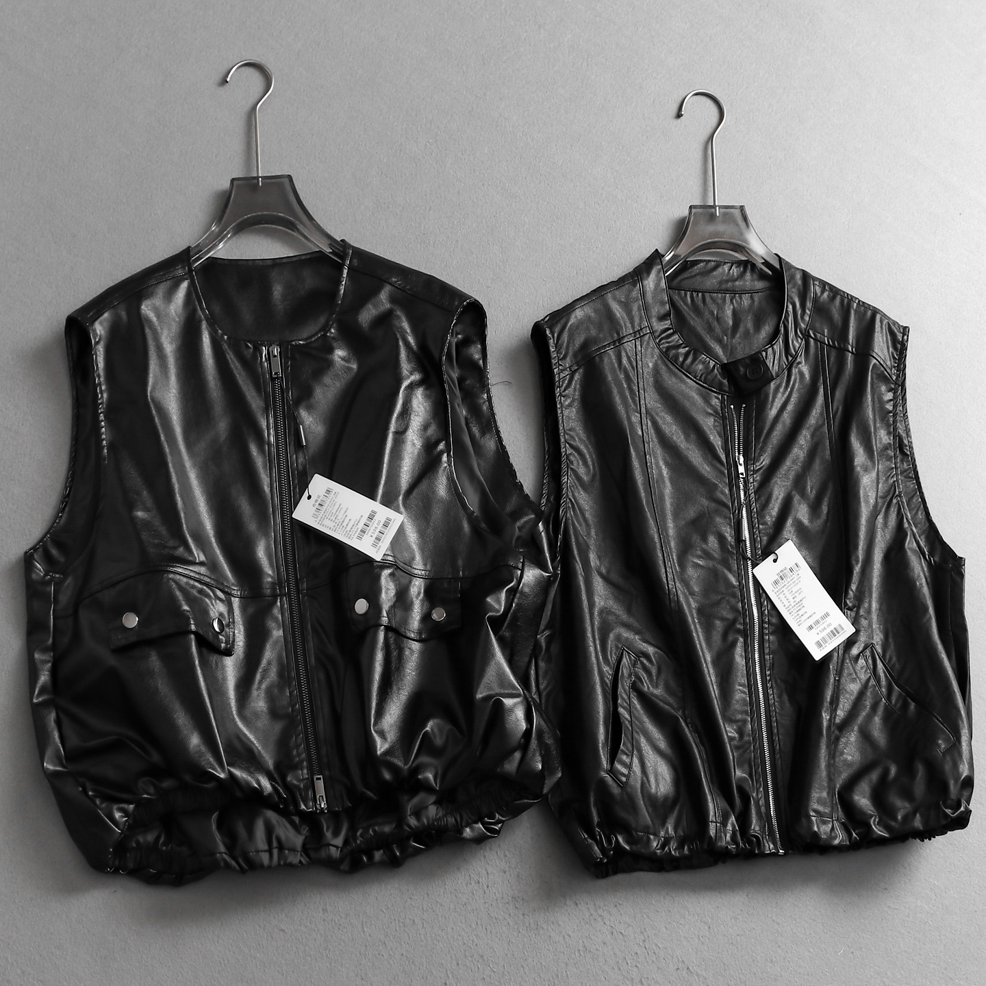 纯色宽松廓形显瘦坎肩皮衣女马甲