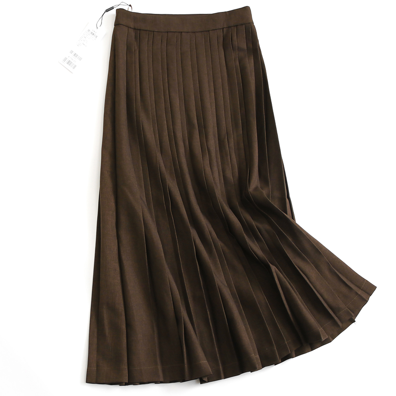 可咖棕显瘦高腰百褶裙大摆半身裙