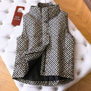 满印撞色爱心双层立领加厚羽绒服无袖 坎肩外套减龄女马夹马甲Q181