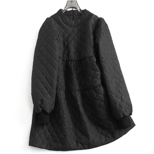 黑色菱格夹棉加厚蓬蓬宽松慵懒松弛感花苞棉裙冬季 女裙连衣裙J043